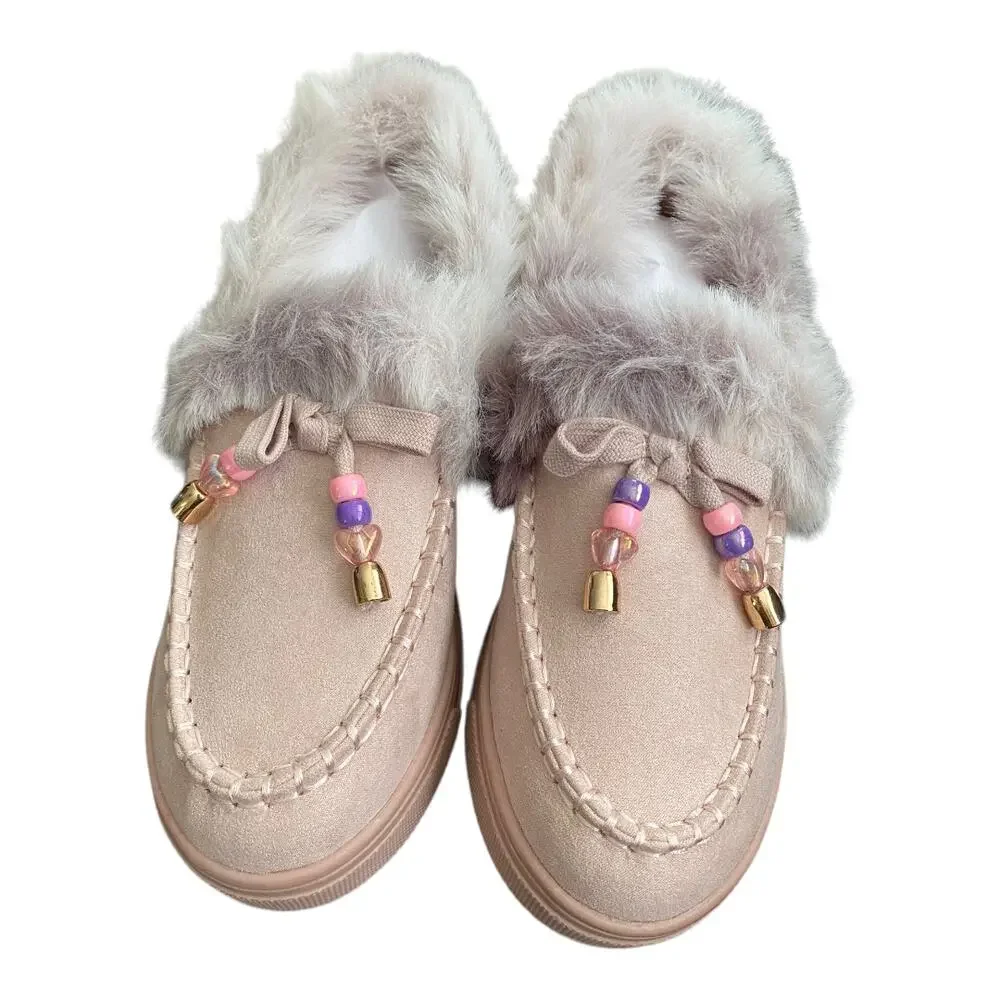 Steve Madden Jhugz Faux Fur Trim Slip-On Slippers Girl's Size 2 Pink Blush Shoes